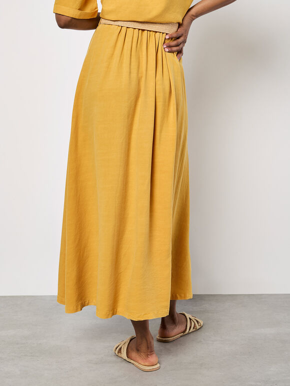 Boho Belted Midi Skirt, Mustard, large