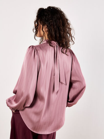 Satin Self-Stripe Tie Back Top