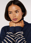 Striped Roll Neck Jumper, Navy, large