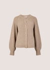 Cotton-Blend Chunky Ribbed Knit Cardigan, Mocha, large