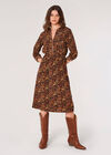 Texture Print Zip Midi Dress, Brown, large
