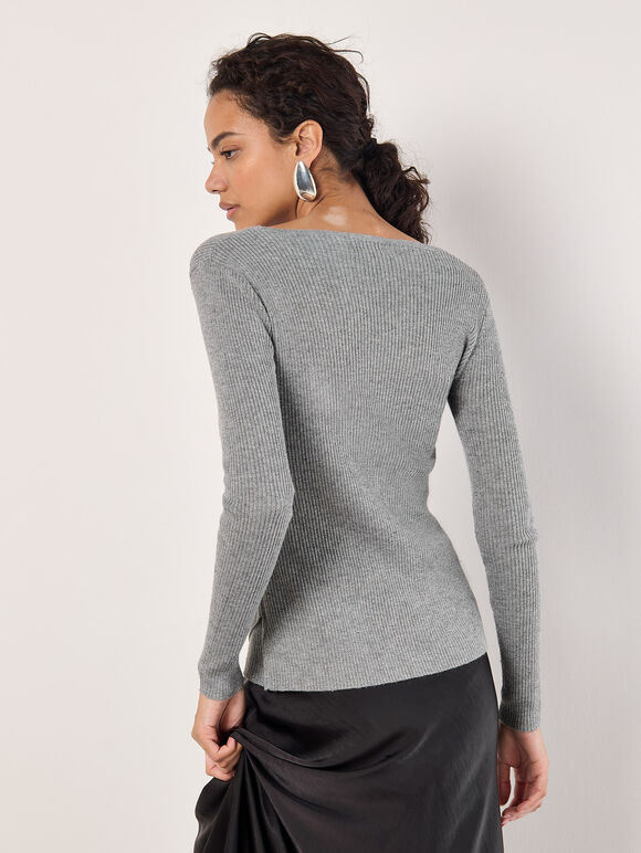 Ribbed Knit Sparkle Wrap Jumper, Silver, large