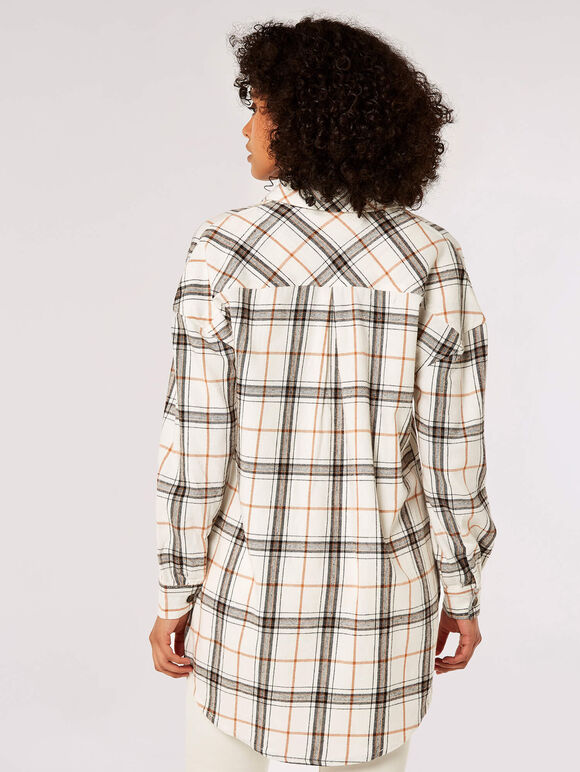 Oversized Cotton Check Shirt, White, large