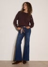 Sequin Sleeve Ribbed Knit Jumper, Brown, large