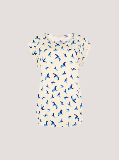 Bird Print Graphic Woven T-Shirt