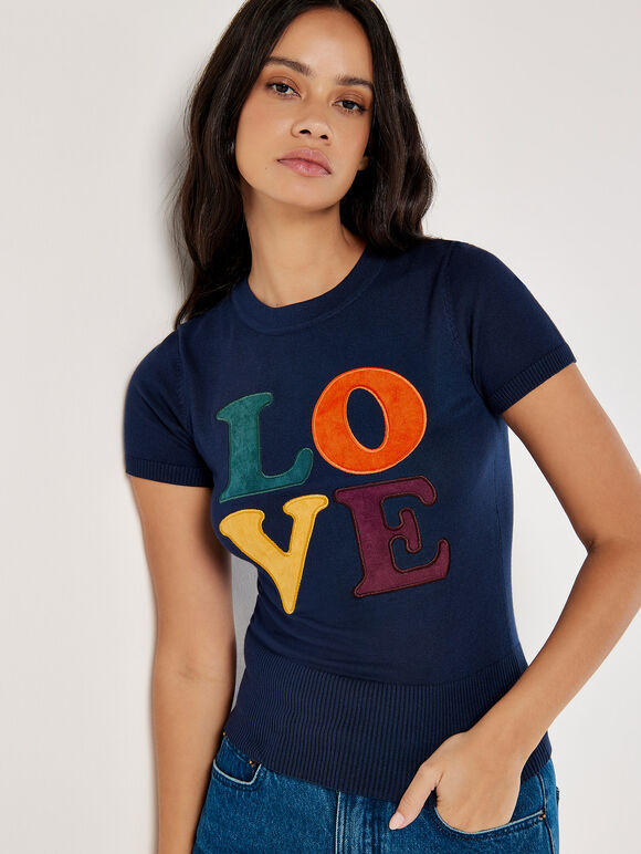 Love Knitted T-Shirt, Navy, large