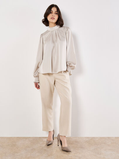 Satin Self-Stripe Tie Back Top