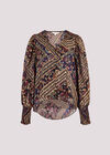 Gold Foil Floral Blouse, Navy, large