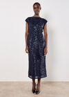 Chevron Sequin Midi Dress, Navy, large
