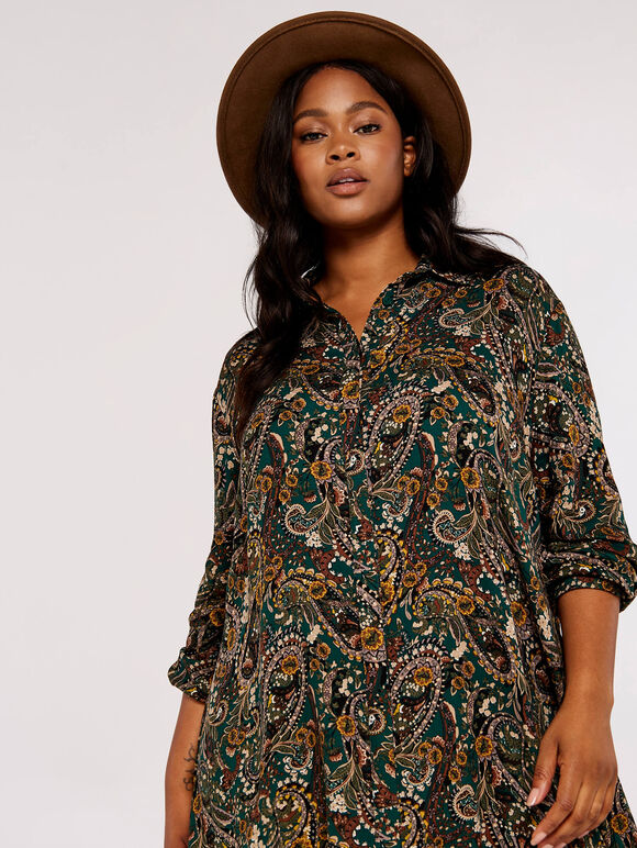 Curve Paisley Mini Dress, Green, large