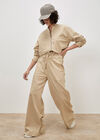 Paper Bag Waist Wide Leg Trousers, Stone, large