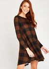 Gingham Long Sleeve Swing Dress, Rust, large