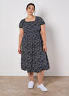 Brush Spot Milkmaid Midi Dress, Navy, large