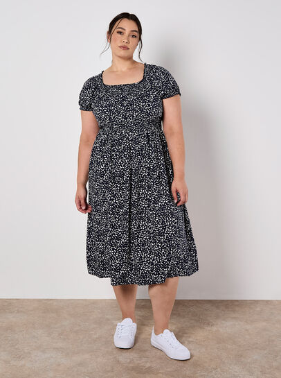 Brush Spot Milkmaid Midi Dress