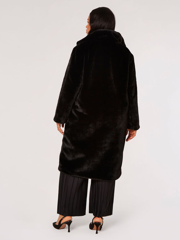 Curve Longline Soft Faux Fur Coat, Black, large