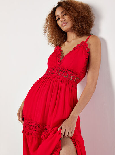 Lace Crinkle Tiered Maxi Dress