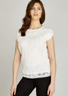 White Sheer Crinkle Crochet Trim Top, White, large