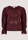 Cotton Embroidered Mesh Top, Burgundy, large