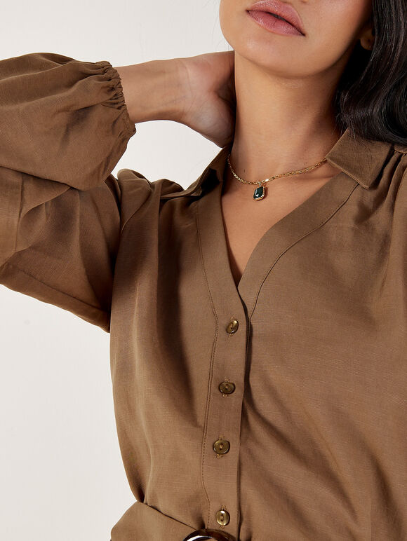 Balloon Sleeve Blouse, Brown, large