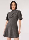 Metallic Sparkle Skater Mini Dress, Silver, large