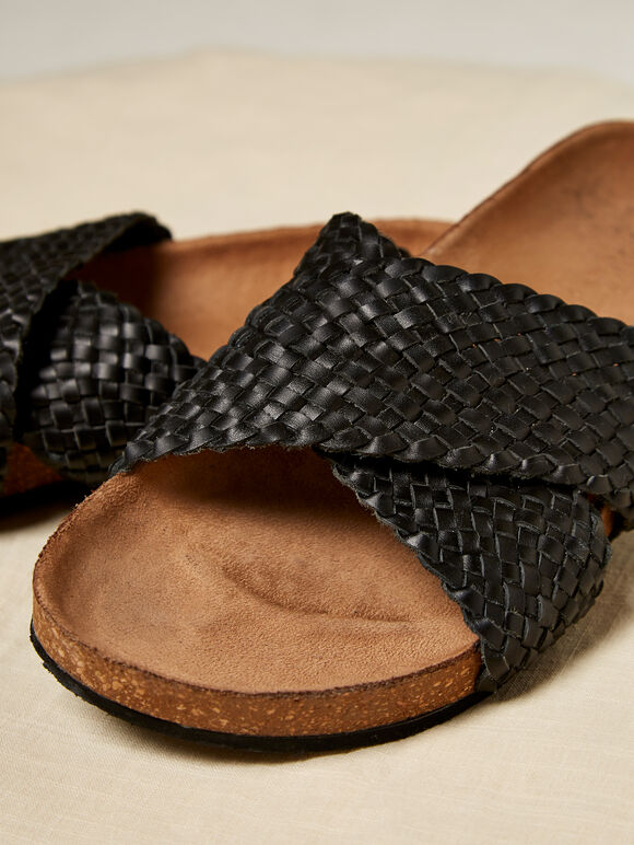 Knotted leather Sandal, Black, large