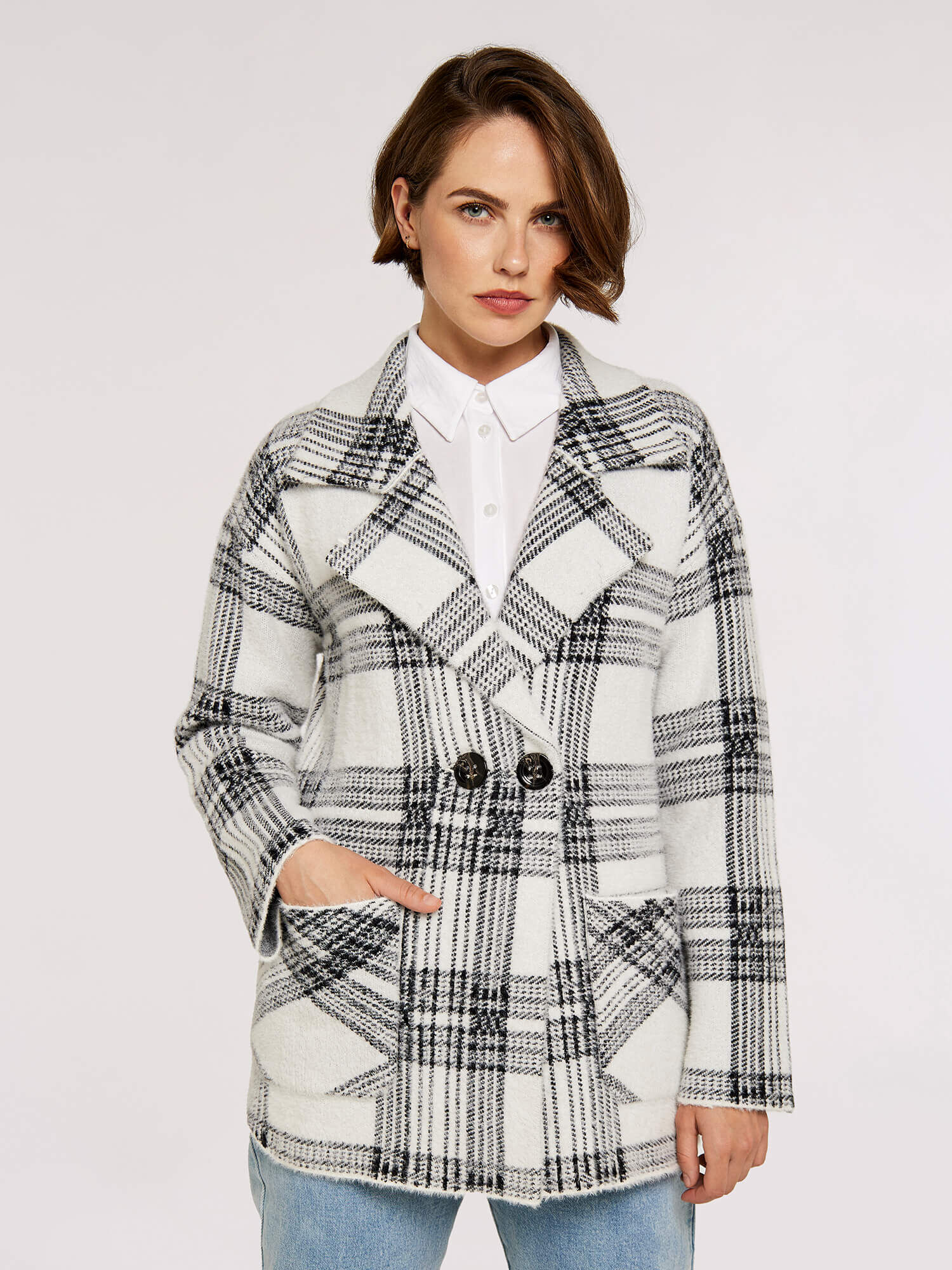 Black and deals white checkered peacoat