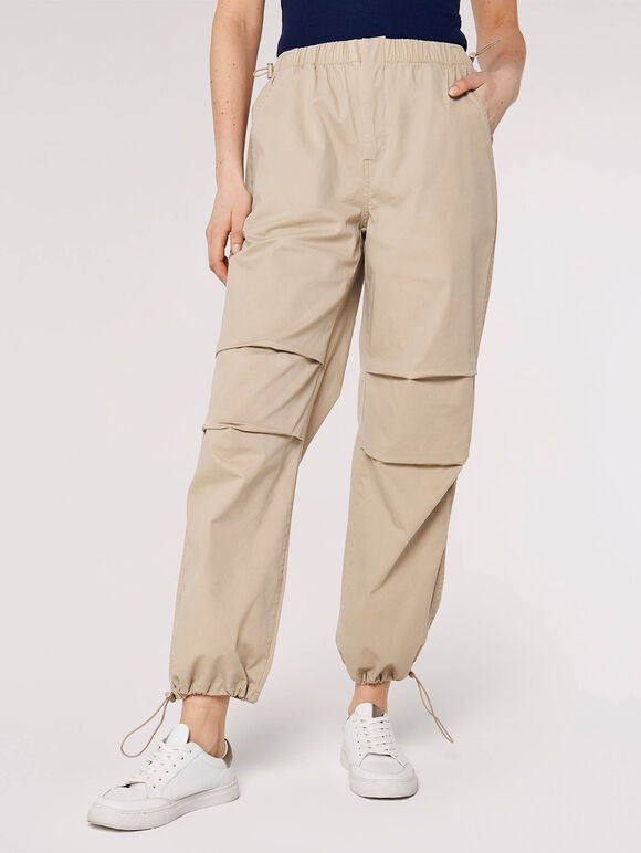 Pleat Tie Cargo Trousers, Stone, large