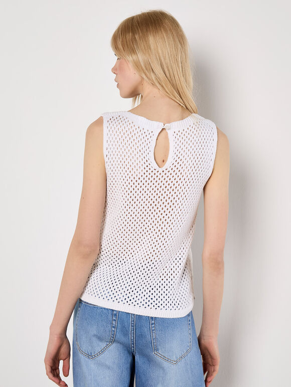 Sunflower Crochet Top, White, large