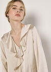Textured Satin Ruffle Blouse, Cream, large