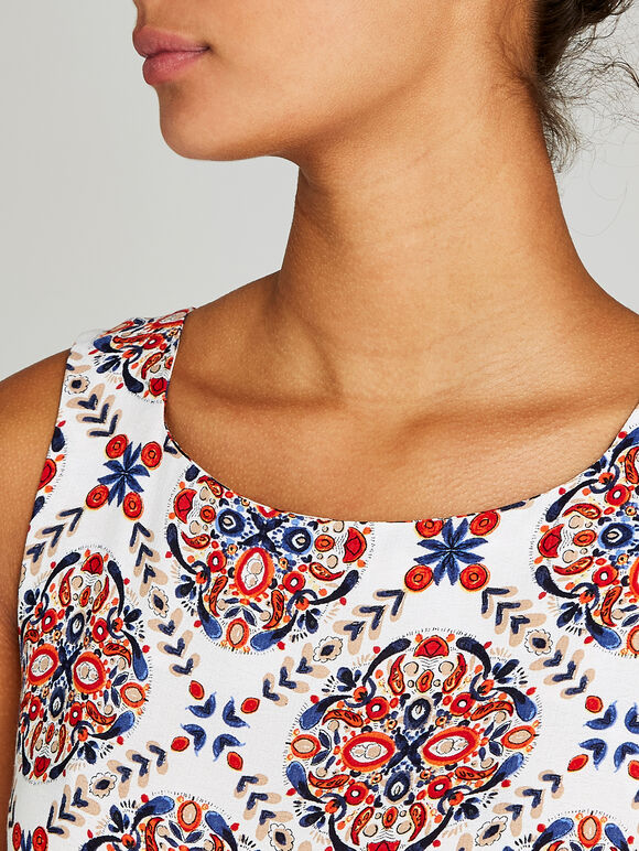 Positano Tile Print Shift Dress, Red, large