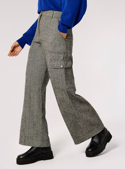 Herringbone Wide Leg Cargo Trousers