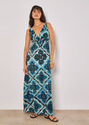 Tile Print Jersey Maxi Dress, Aqua - Turquoise, large