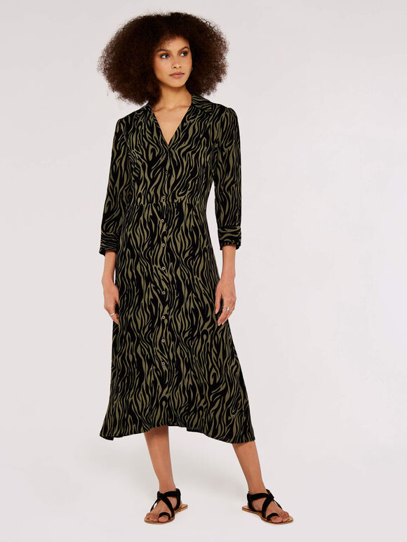 Zebra Print Shirt Dress, Khaki, large