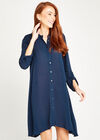 Crinkle Swing Shirt Dress, Navy, large