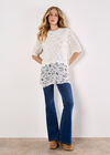 Pointelle Knit Layered Tunic Top, White, large