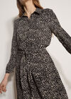 Irregular Spot Crepe Shirt Mini Dress, Black, large