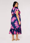 Curve Floral Wrap Midi Dress, Navy, large
