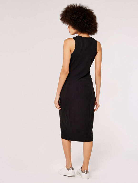 Ribbed Racer Midi Dress, Black, large