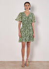 Watercolour Rose Tiered Mini Dress, Green, large