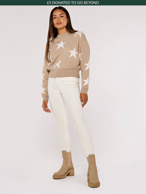 Star Cropped Jumper, Stone, large