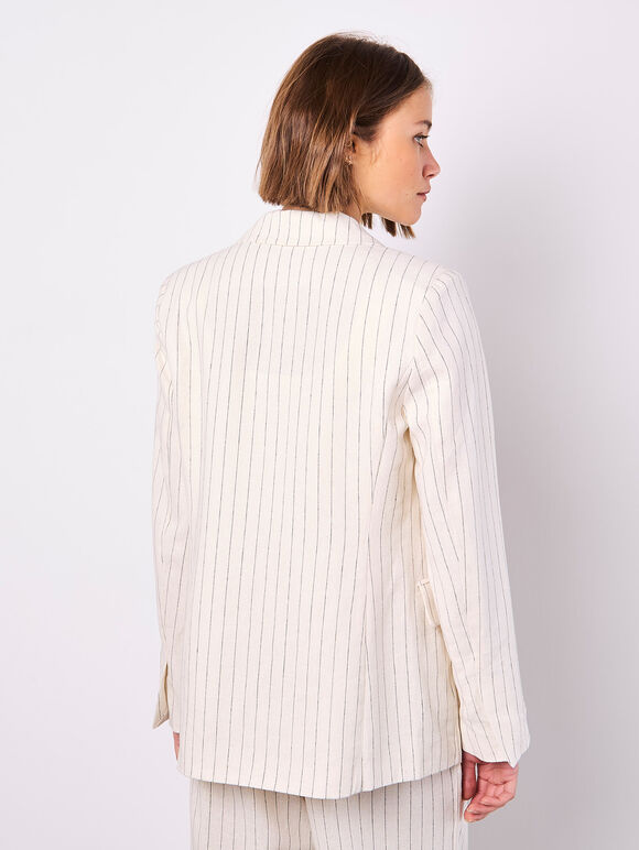 Pinstripe Linen Blend Blazer, Stone, large