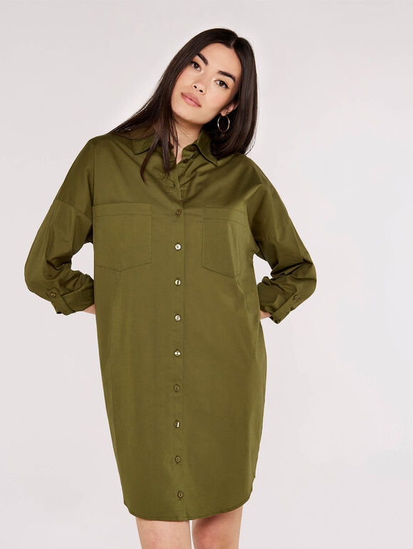 Oversized Shirt Mini  Dress, Khaki, large