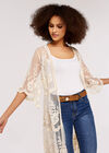 Embroidered Mesh Longline Kimono, Stone, large