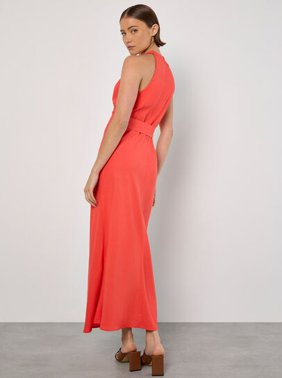Linen Blend Wrap Midaxi Dress