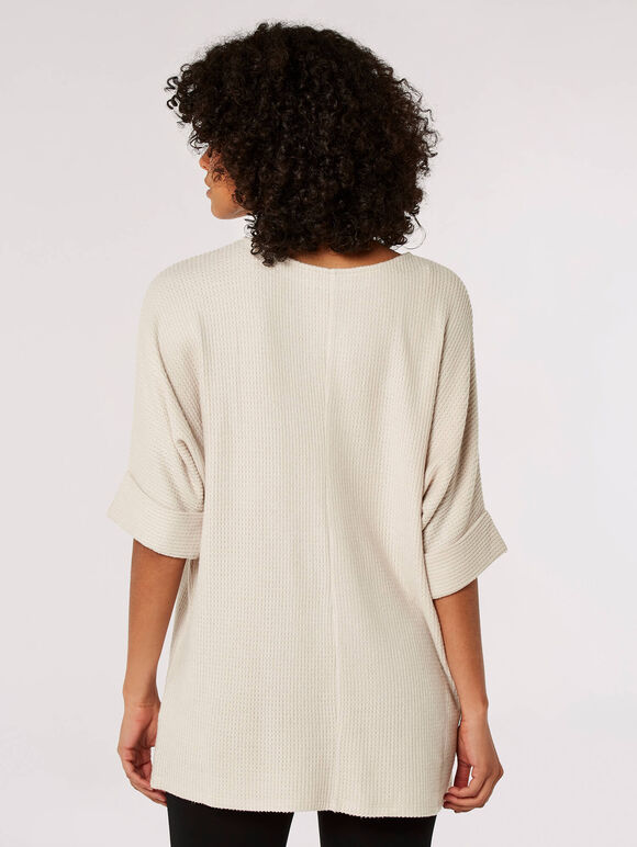 Waffle Knit Batwing Top , Stone, large