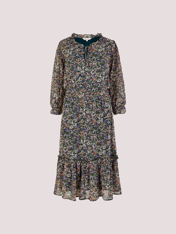 Watercolour Floral Midi Dress, Green, large