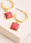 24K Gold Plated Teal Stone Hoop Earrings, Red, large