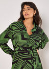 Geo Squares Shirt Mini Dress, Green, large