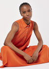Linen Blend Shirt Maxi Dress, Orange, large