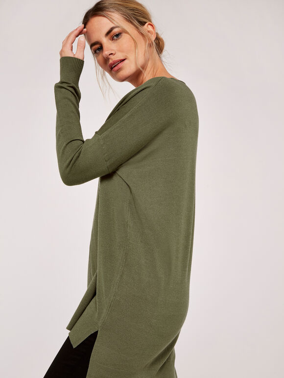 Soft V-Neck Jumper, Green, large